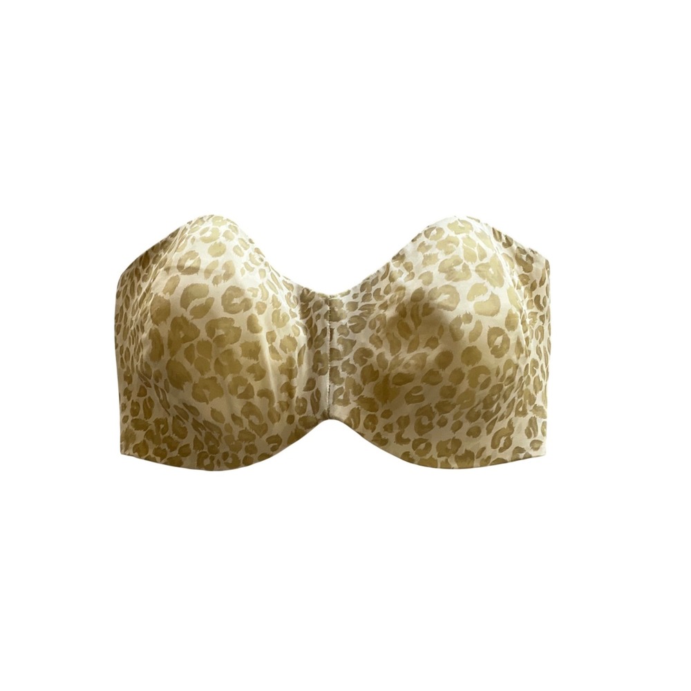 Delimira Strapless Bra Women 36F Beige Leopard Print Animal Pattern NWT